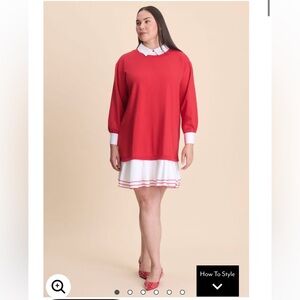 Eloquii size 18/20 Red and White Long Sleeve Dress